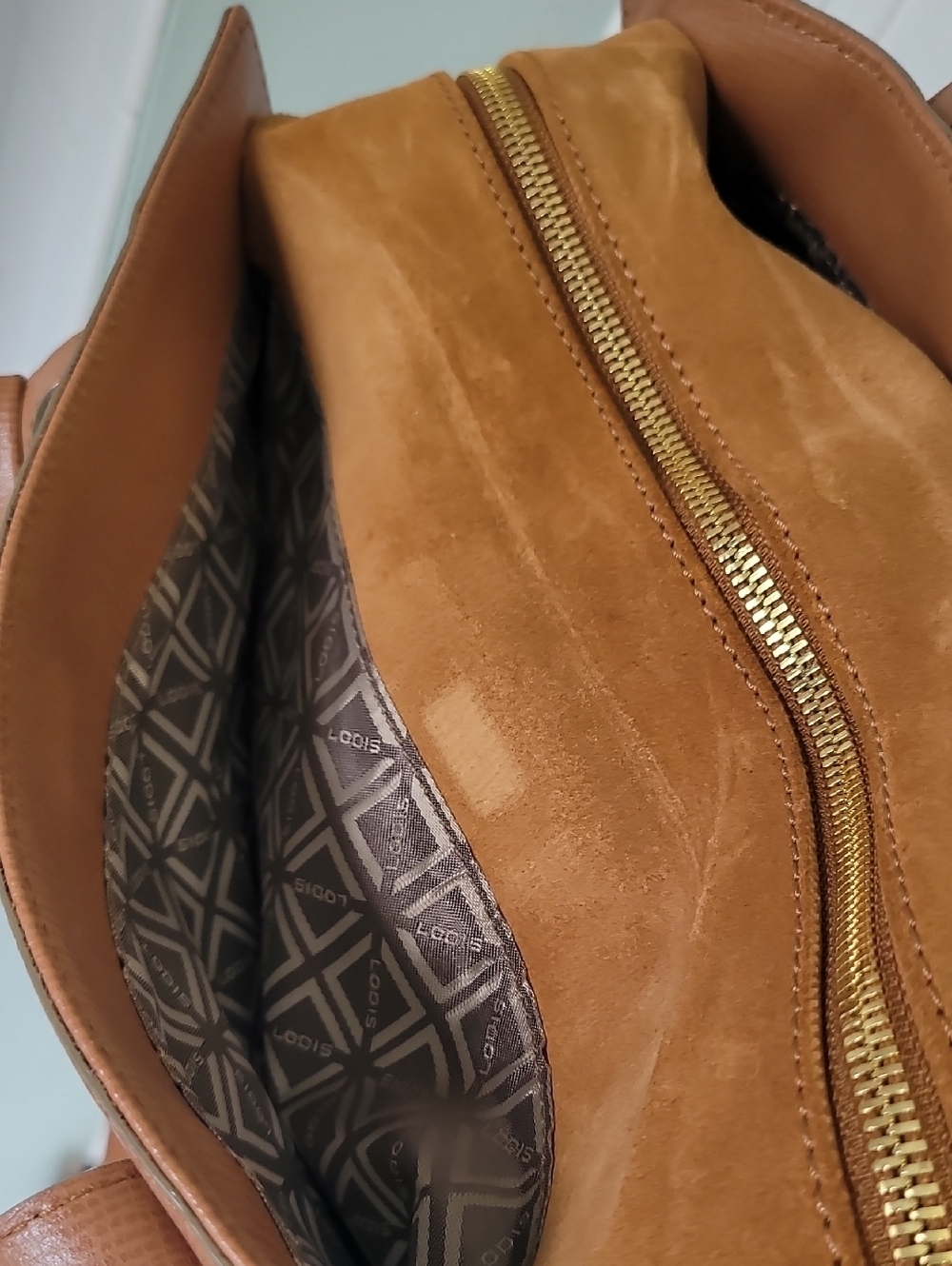 Lodis RFID Leather Tote Tan Crosshatch & Suede Large Zip Work Bag - Picture 6 of 12